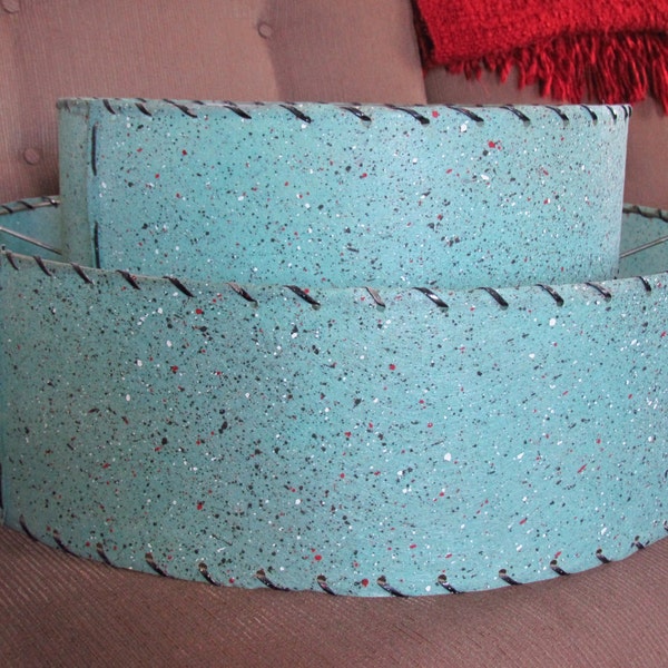 Vintage 1950s Turquoise Blue-Green 2-Tier Fiberglass Lamp Shade - Original and Authentic (CC)