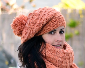 Slouch Knit Hat Pattern, Oversized Beanie with Pom Knitting Instructions (PDF File)