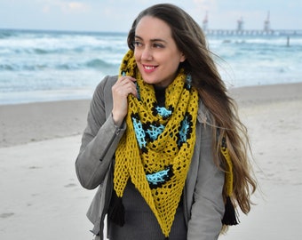 Crochet Triangle Scarf Pattern: Lace Shawl With Tassels (PDF)