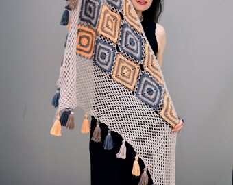 Patroon gehaakte oma vierkante sjaal met kwastjes (pdf-patroon)