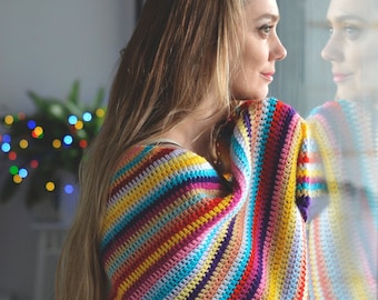 Crochet Shawl Pattern: Triangular Boho Tassel Scarf (PDF Download)