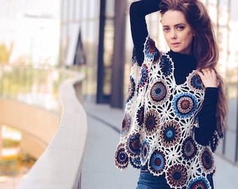 Crochet Flower Poncho Pattern: Boho Chic Kimono Blouse (PDF Pattern)
