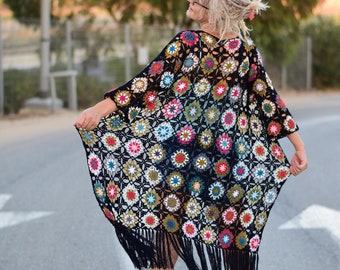 Modèle de cardigan au crochet : plumeau bohème à franges, taille unique (PDF)
