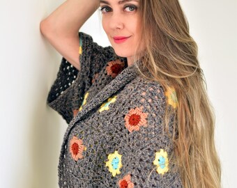 Oversized Crochet Cardigan Pattern: Granny Square Boho Wrap (PDF)