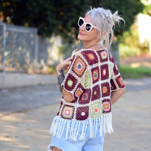 Boho Kimono Crochet Cardigan Pattern – Seamless Festival Shrug with Fringe, PDF Crochet Wrap Pattern for Women