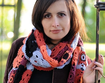 Crochet Lace Shawl Pattern: Patchwork Fringe Shoulder Wrap (PDF)