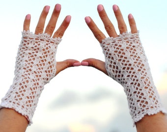 Patrón de guantes sin dedos de encaje de ganchillo: Delicados mitones de novia (patrón en PDF)