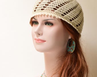 Patrón de gorro de ganchillo estilo bohemio en 7 tallas: Gorro cloche de encaje delicado (Descarga en PDF)