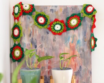 Christmas crochet garland pattern, crochet flower scarf pattern, crochet wall hanging home decor, Christmas home decoration, DIY Xmas gifts