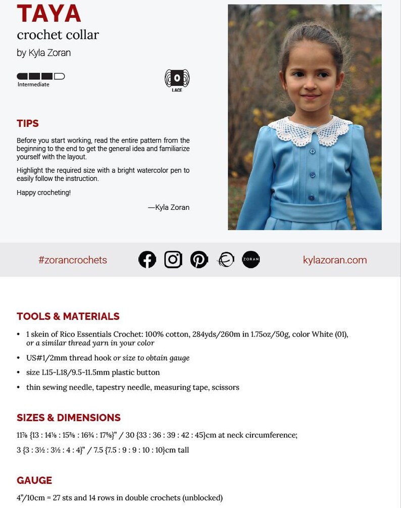 Puede incluir: Patr&oacute;n de cuello de crochet blanco con instrucciones para tejer un cuello. El patr&oacute;n incluye tallas para la circunferencia del cuello y la altura, as&iacute; como informaci&oacute;n sobre el calibre. El patr&oacute;n es para un nivel de habilidad intermedio.