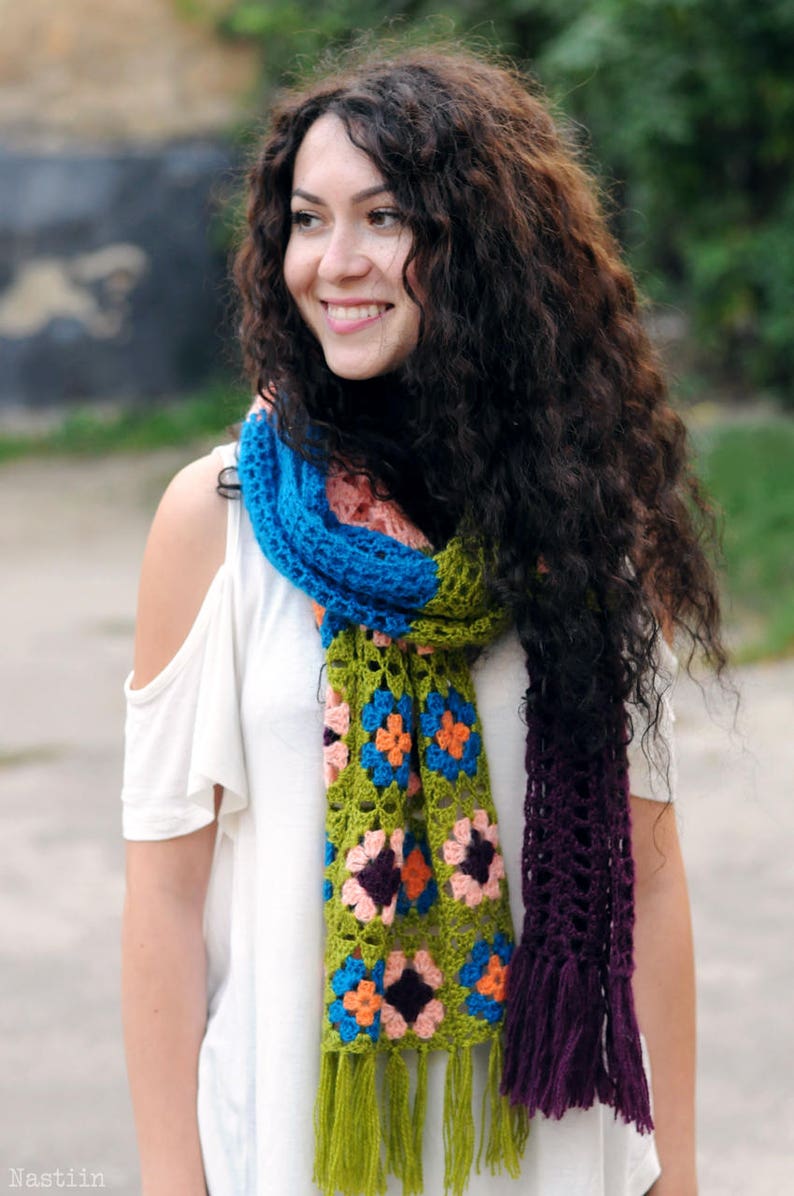 Crochet scarf pattern Crochet boho shawl pattern Fringe scarf pattern Crochet wrap pattern Crochet lace shawl pattern Crochet shoulder wrap image 2