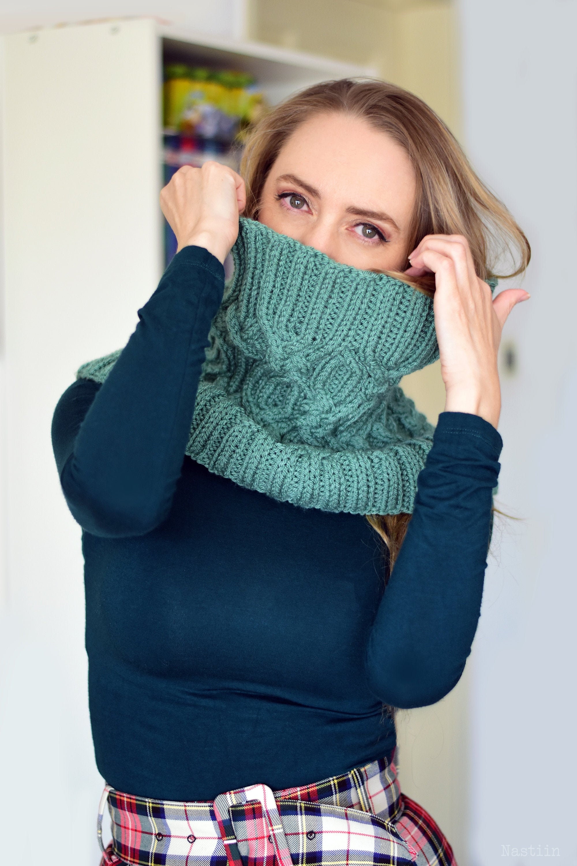 Cable Knit Cowl Pattern Unisex Knitted Scarf Pattern With Etsy Israel