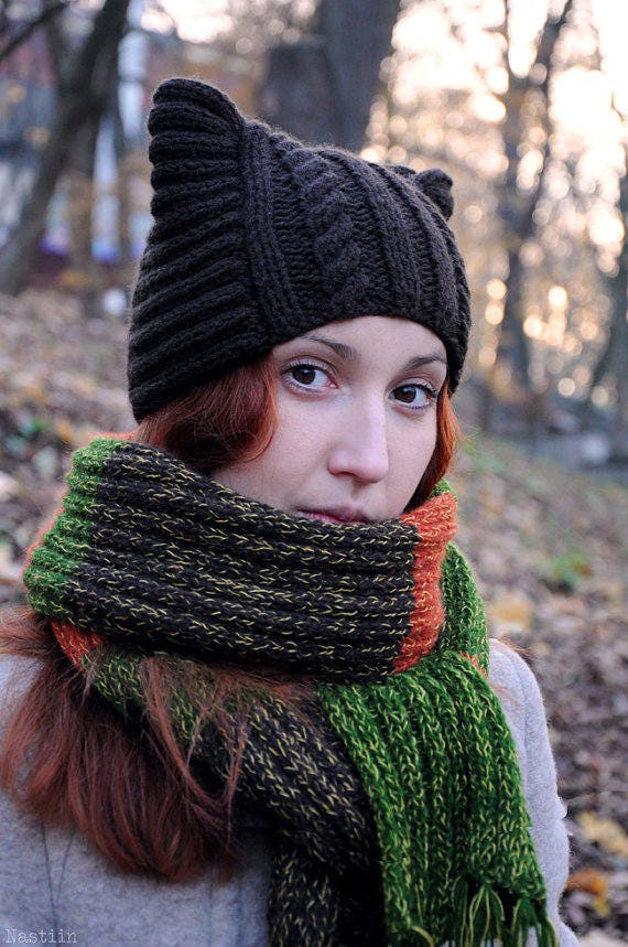 Knit cat ears hat pattern Knit cat hat pattern Knit cat ear Etsy