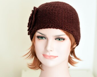 Knit Hat Pattern: Chunky Beanie With Crochet Flower (PDF) - Etsy
