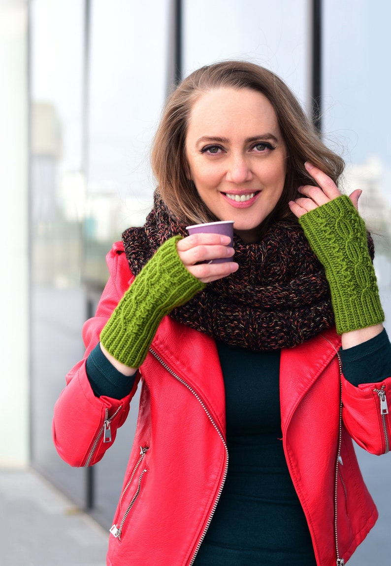 Knit fingerless gloves pattern, knit fingerless mittens with cables, half finger gloves knitting pattern, Christmas gifts stocking stuffers image 3