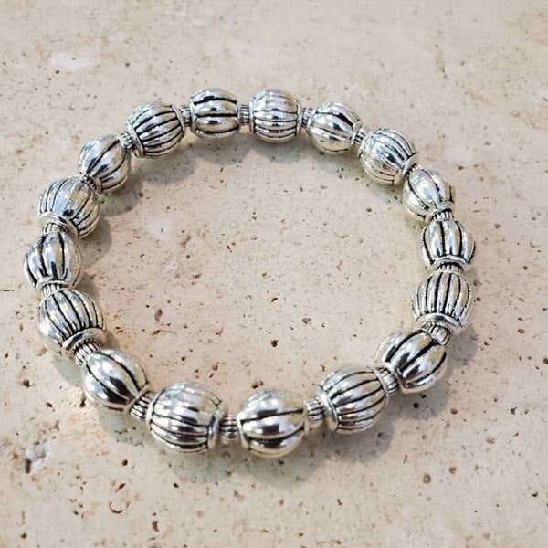 Pewter Beaded Stretch Bracelet