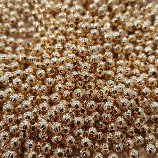 Gold 3mm Fluted Brass Beads (100 pieces)