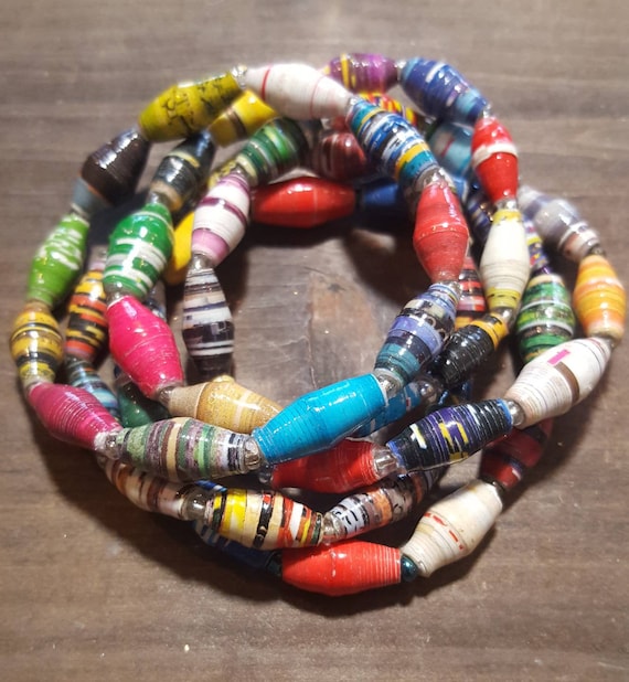 Set of 5 Colorful Paper Stretchy Bracelets