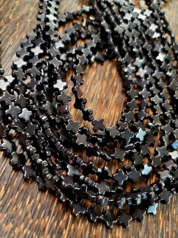 16" strand 8mm black color cross howlite stone beads (1 strand)