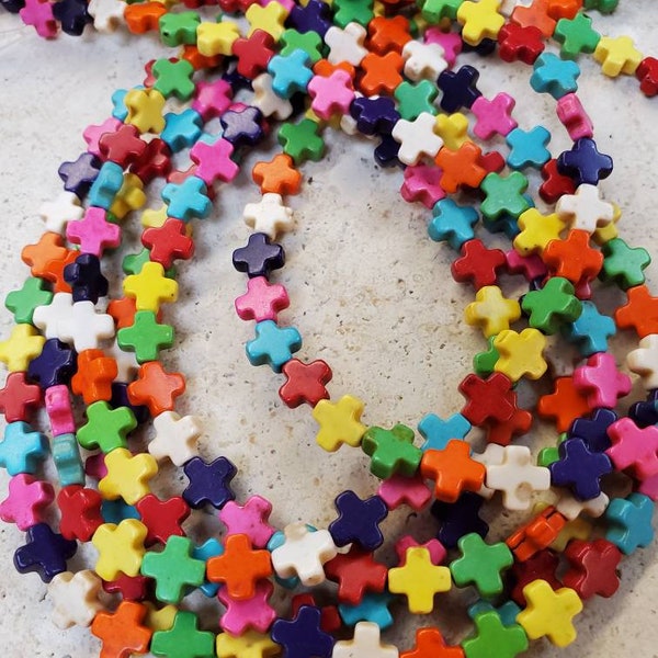 16" strand 8mm multi color cross howlite stone beads (1 strand)