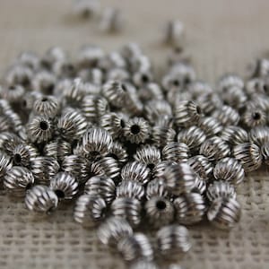 Raw Brass Silver Color Corrugated 5mm Round Bead (36 Pieces)