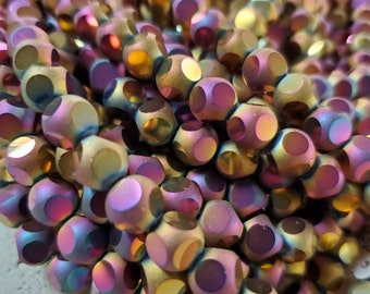 Stunning Multi Faceted Gold Magenta Glass Beads. 6,8, or 10mm.  (1 strand)