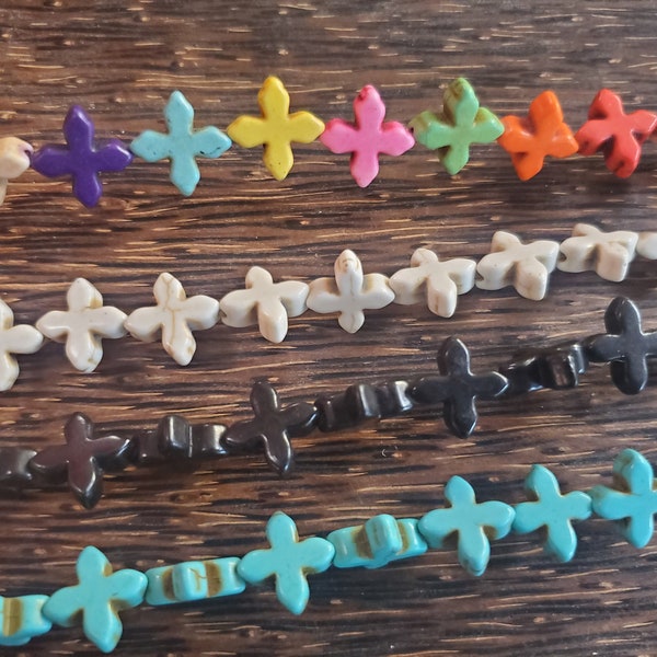 15" strand 15 x 15mm howlite stone cross beads (1 strand)