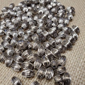 Silver Tone Small Corrugated Brass Tube Beads (20 Pieces)