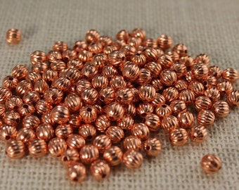 3mm Genuine Copper Fluted Round Beads (80 Pieces)