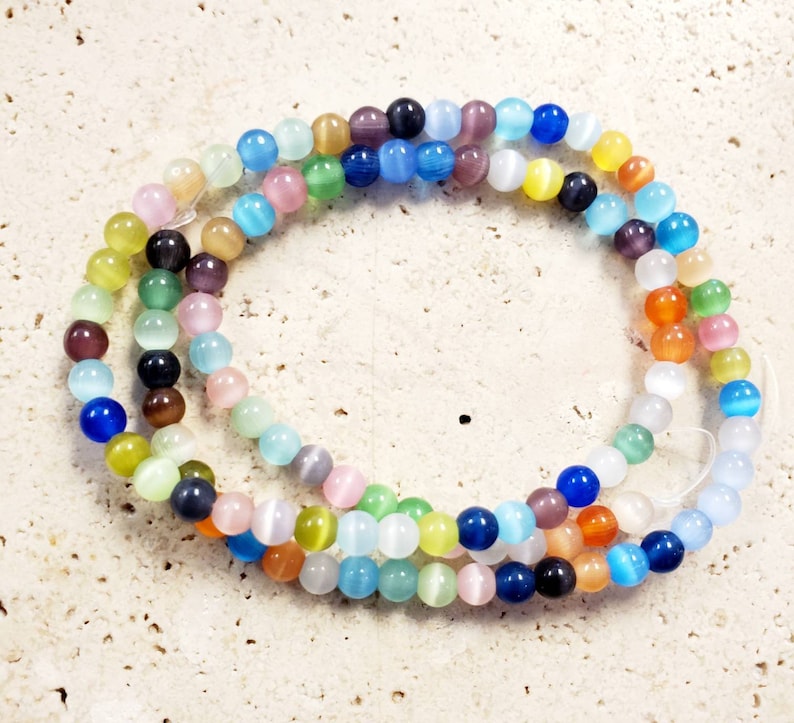 1 Strand 4mm Multi Cats Eye Fiber Optic Beads approximately Etsy