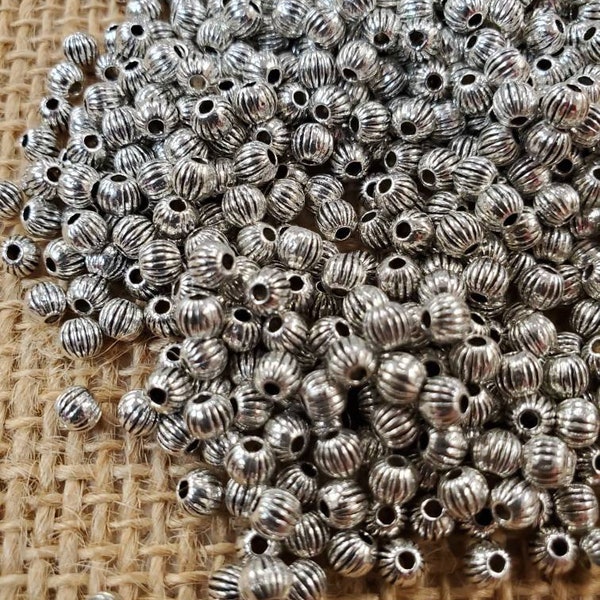 Pewter 4mm Round Melon Beads (50 Pieces)