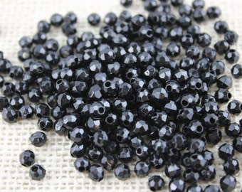 Vintage Jet Black Acrylic 4mm Faceted Beads (100 Pieces)