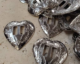 Silver Heart Conchos with Vertical Slots (6 pieces)