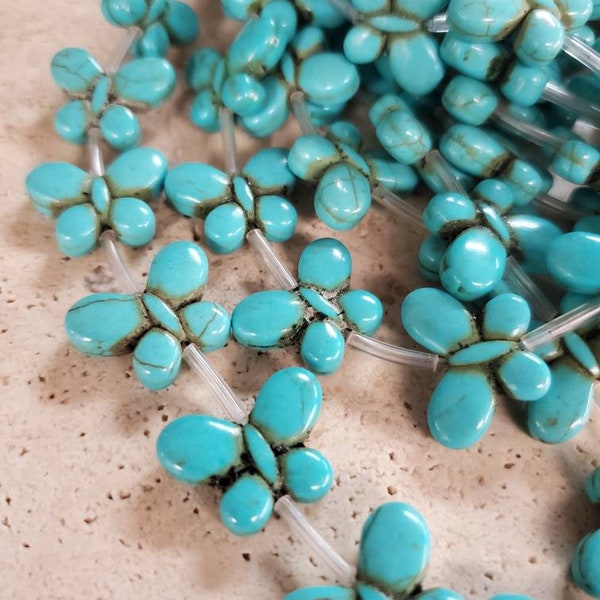 16" strand 18mm turquoise butterfly howlite stone beads (1 strand)