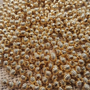 4mm Fluted Gold Brass Beads (100 Beads)
