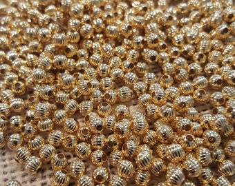 4mm Fluted Gold Brass Beads (100 Beads)