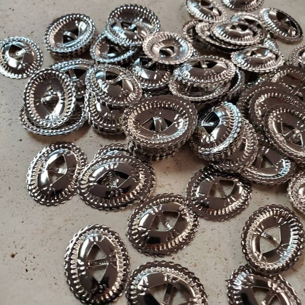 Silver tone Mini Etched Southwestern Oval Conchos (6 pieces)