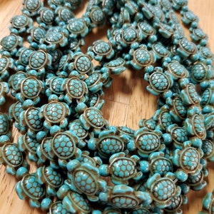 Turquoise Howlite Carved Turtle Beads (23 Pieces)