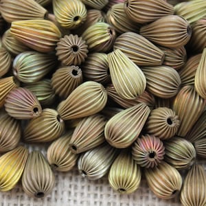 Raw Brass Corrugated 13mm Teardrop Beads (16 Pieces)