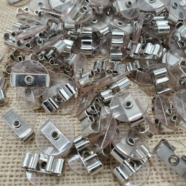 Bolo slides/backings 1/2" clear disc Silver Tone. (10 pieces)