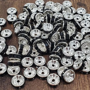 8mm Black Crystal Metal Spacer Beads (10 pieces)