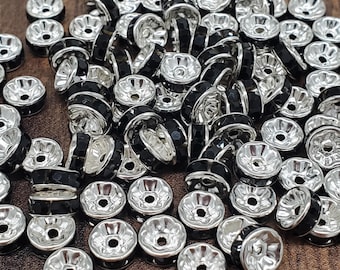 8mm Black Crystal Metal Spacer Beads (10 pieces)