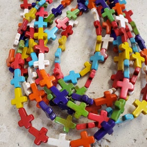 16&quot; strand 16mm multi color cross howlite stone beads (1 strand)