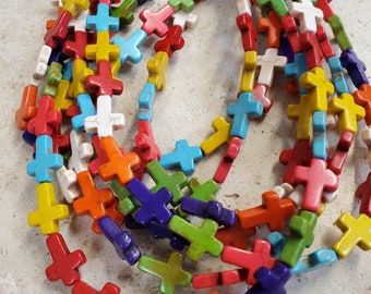 16" strand 16mm multi color cross howlite stone beads (1 strand)