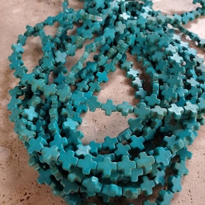 16&quot; strand 8mm turquoise color cross howlite stone beads (1 strand)