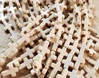 16" strand 16mm cream beige cross  stone beads (1 strand)