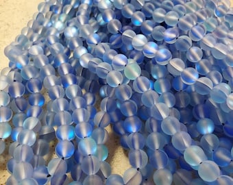 8mm Ocean Blue Quartz Mermaid Beads. (48 pieces)