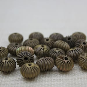 Raw Brass Corrugated 14mm Rondelle Squash Bead (20 Pieces)
