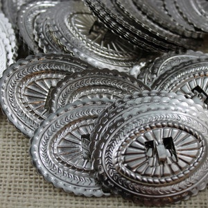 Vintage Large Silver Sunburst Oval Conchos (6 pieces)