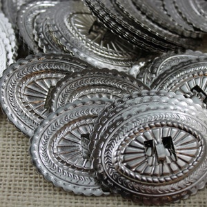 Conchos ovali vintage grandi in argento con effetto sole (6 pezzi)